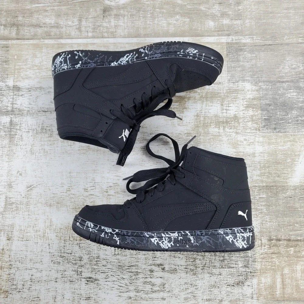 PUMA Rebound Layup Kids Shoes Sz 6.5 M Black Mid-Top Leather Lace Up Sneakers